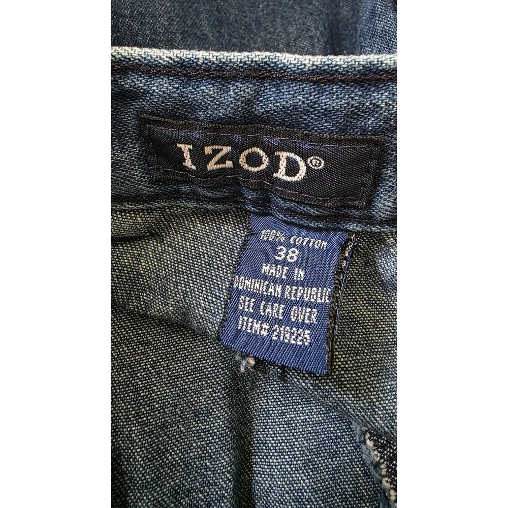 IZOD Men's Pleated Denim Shorts Blue Medium Wash 100% Cotton Size 38